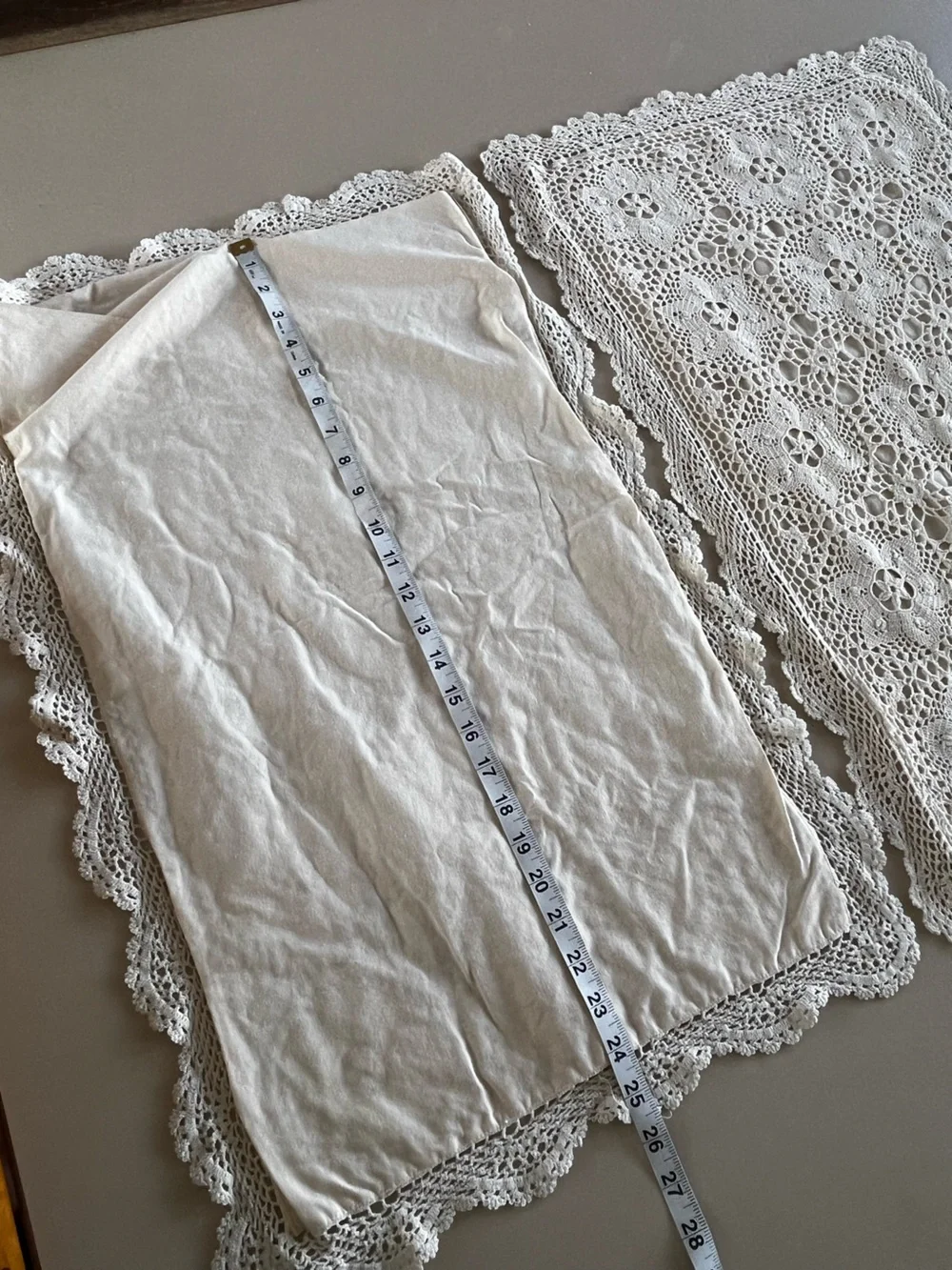 Boho vintage antique off white crochet pillow case shams